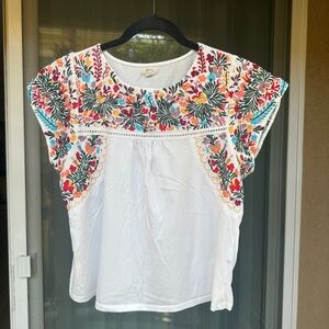 Embroidered White Floral Women's Top